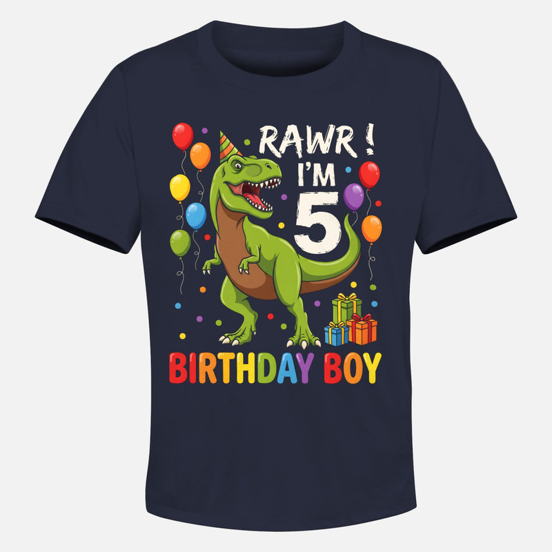 Camisetas: Cumplea&ntilde;os 5 dinosaurio T-Rex fiesta
