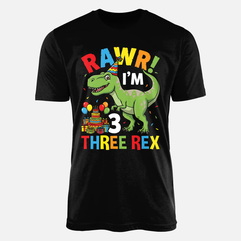 Camisetas: T-Rex cumplea&ntilde;os 3 a&ntilde;os con tarta