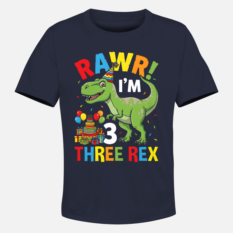 Camisetas: T-Rex cumplea&ntilde;os 3 a&ntilde;os con tarta