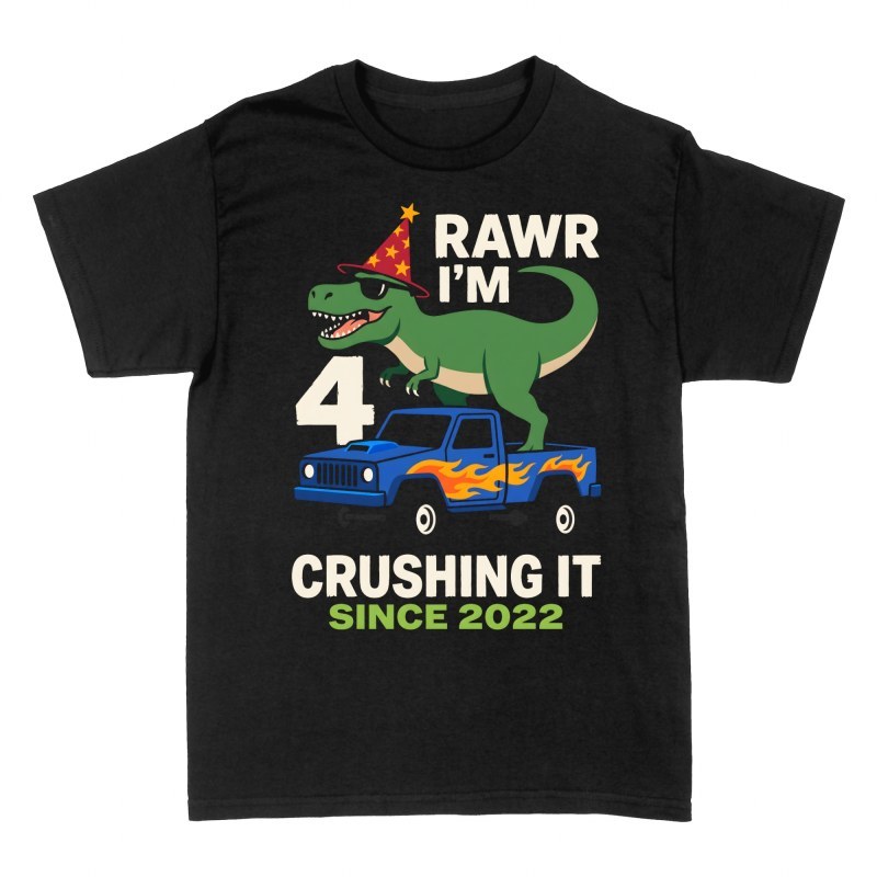 Camisetas: Dinosaurio 4 a&ntilde;os en monster truck