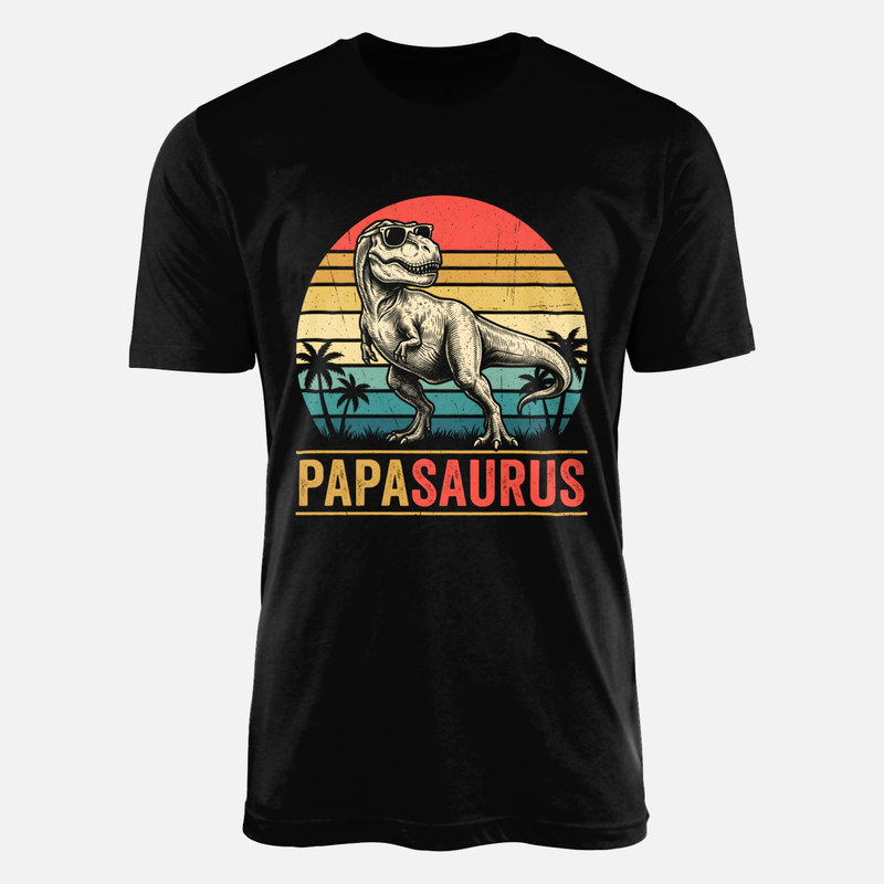 Camisetas: Papasaurus T-Rex atardecer retro