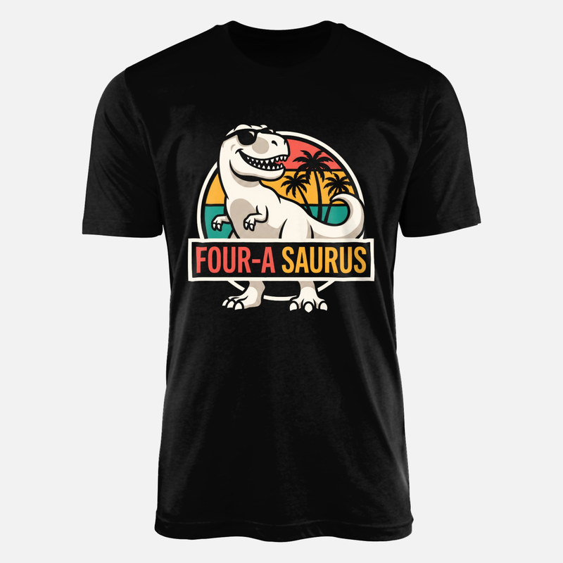 Camisetas: Dinosaurio 4 a&ntilde;os retro con gafas
