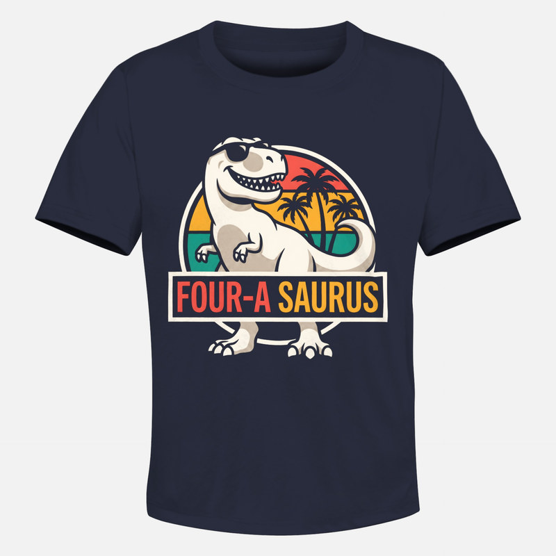 Camisetas: Dinosaurio 4 a&ntilde;os retro con gafas