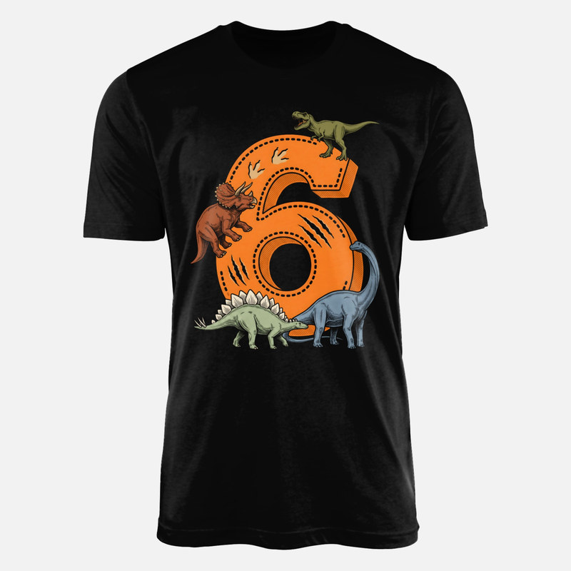 Camisetas: N&uacute;mero 6 de cumplea&ntilde;os con dinosaurios