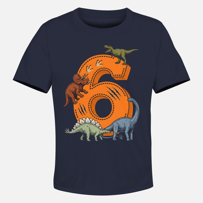 Camisetas: N&uacute;mero 6 de cumplea&ntilde;os con dinosaurios