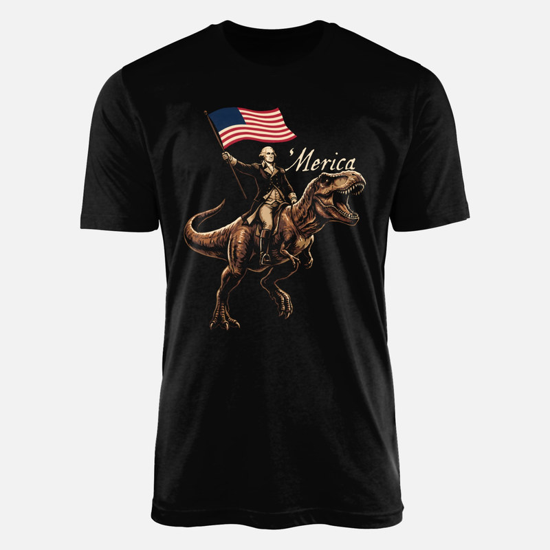 Camisetas: George Washington montando T-Rex