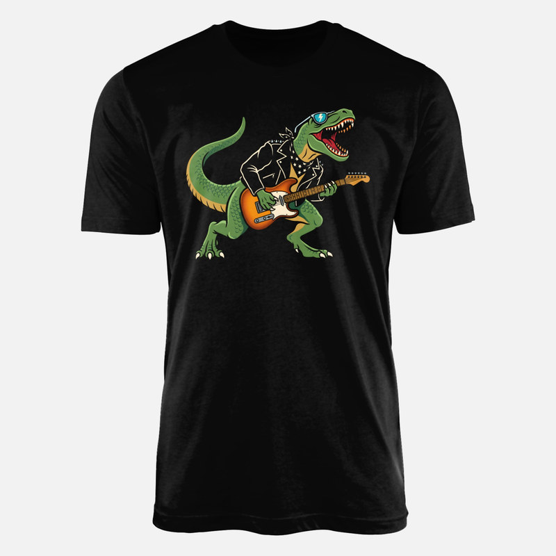 Camisetas: Tiranosaurio rex rockero con guitarra