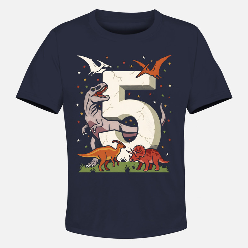 Camisetas: Cumplea&ntilde;os 5 con dinosaurios