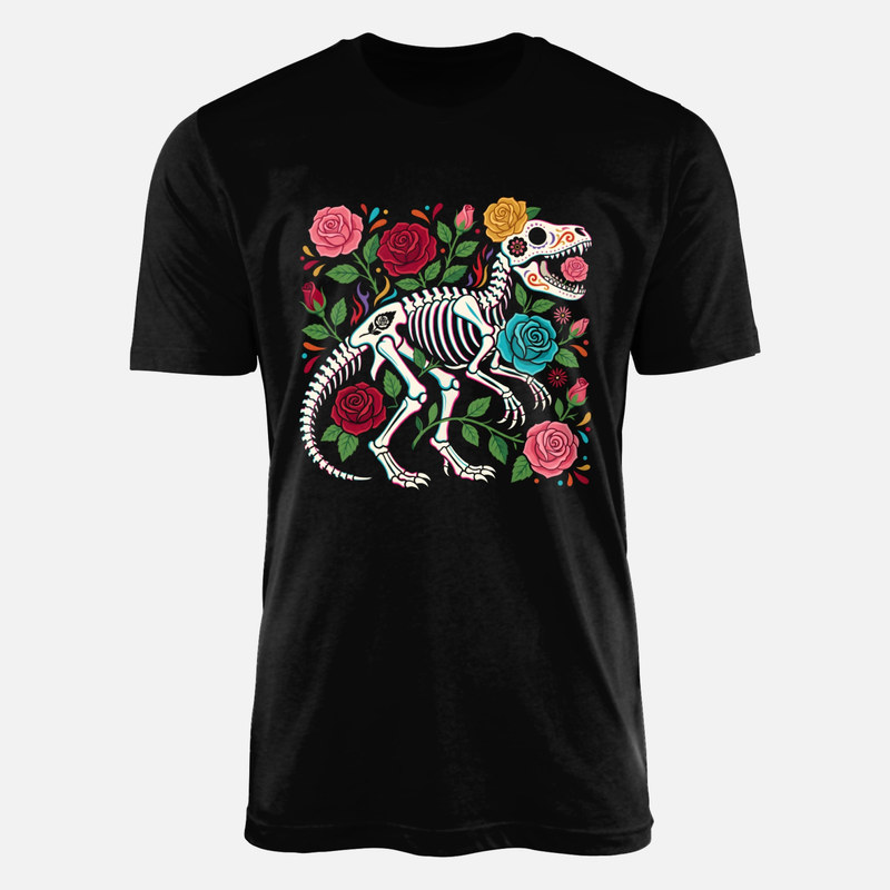 Camisetas: T-Rex calavera de az&uacute;car y flores