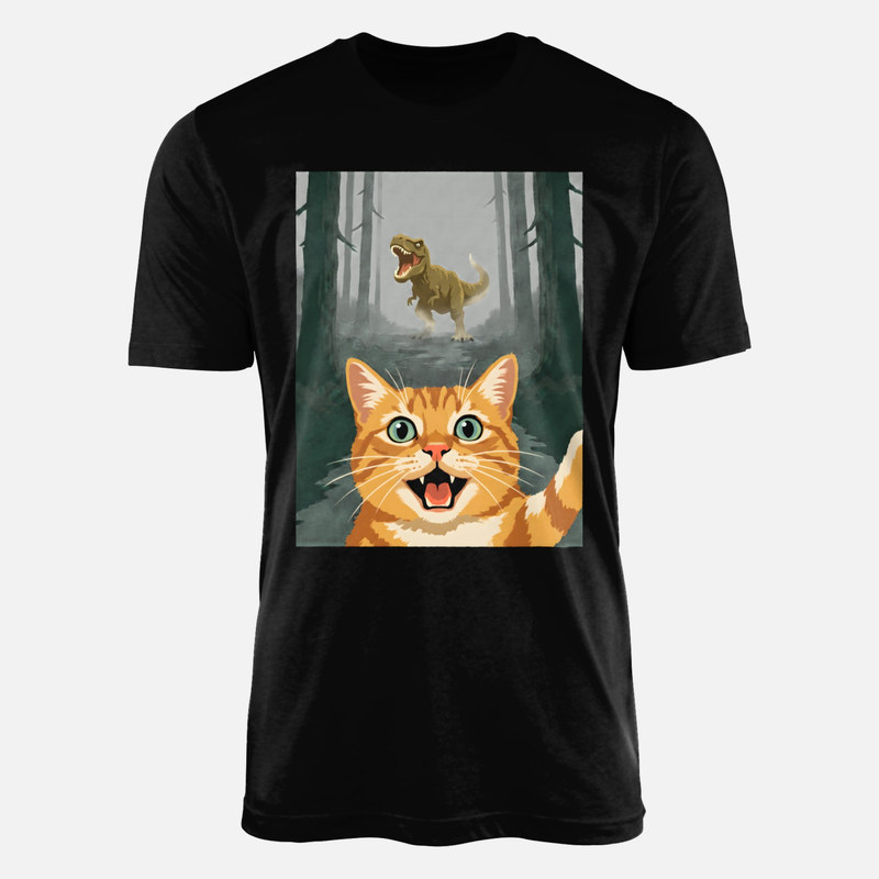 Camisetas: Gato selfie con dinosaurio T-Rex