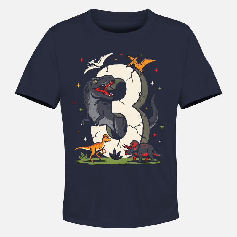 Camisetas: Dinosaurios con n&uacute;mero 3 de cumplea&ntilde;os