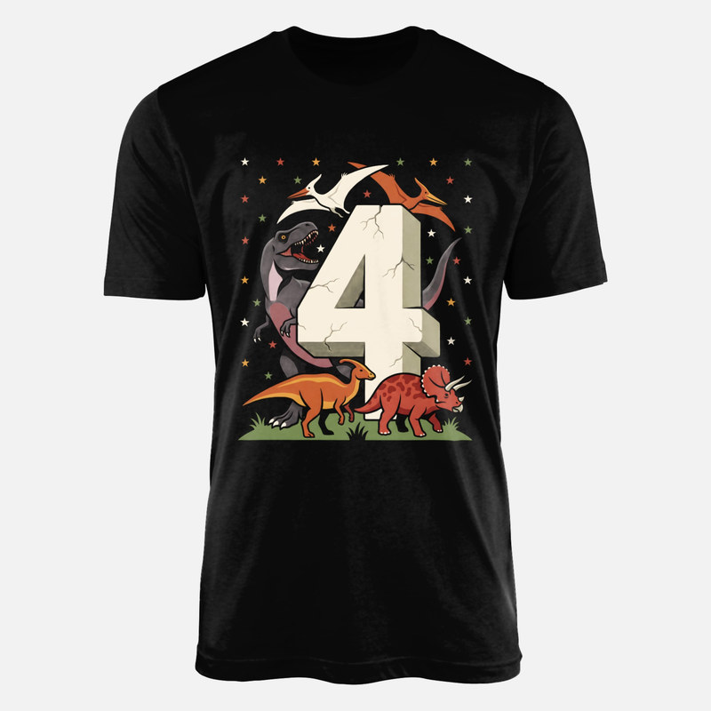 Camisetas: N&uacute;mero 4 de piedra con dinosaurios