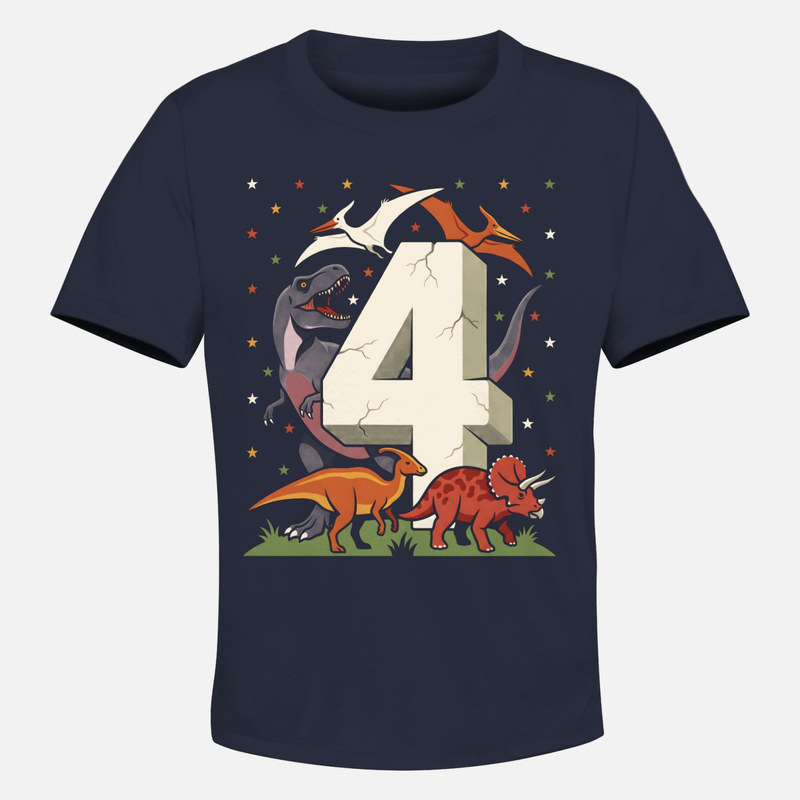 Camisetas: N&uacute;mero 4 de piedra con dinosaurios