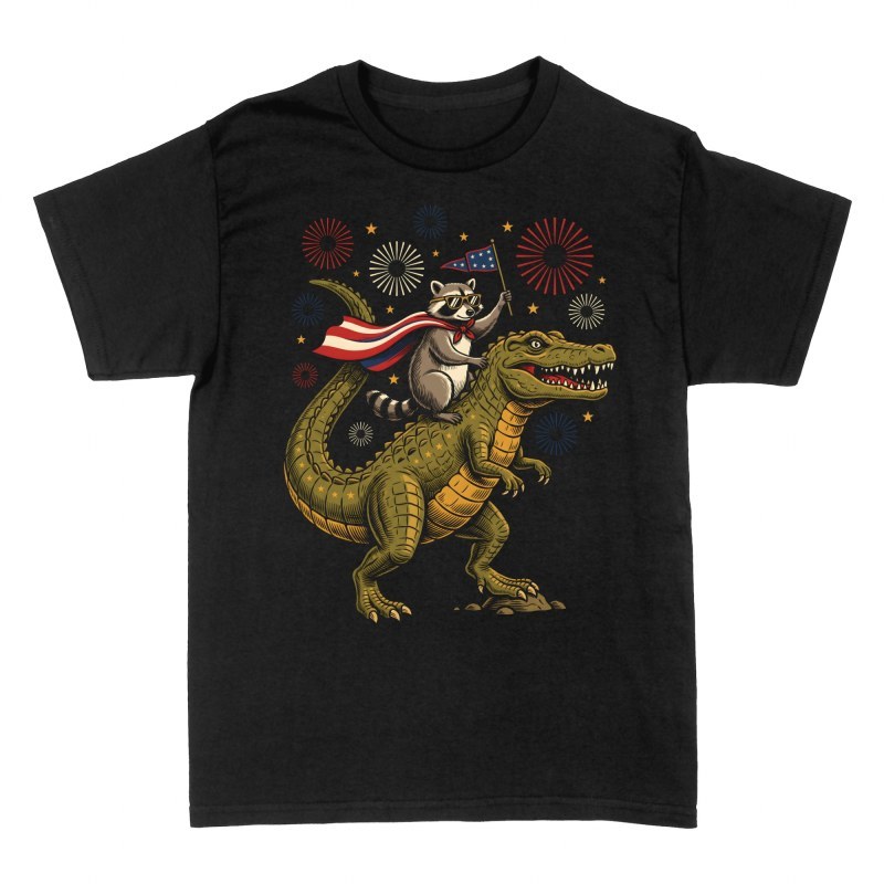 Camisetas: Mapache montando cocodrilo patri&oacute;tico