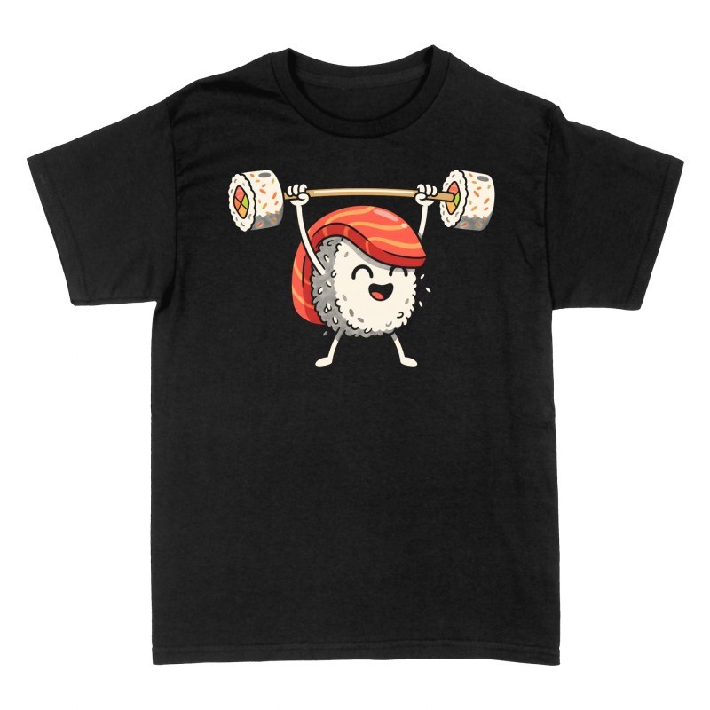 Camisetas: Sushi nigiri levantando pesas kawaii
