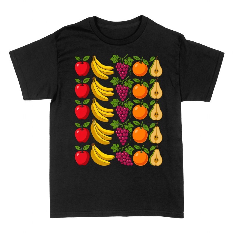 Camisetas: Patr&oacute;n de frutas variadas en cuadr&iacute;cula