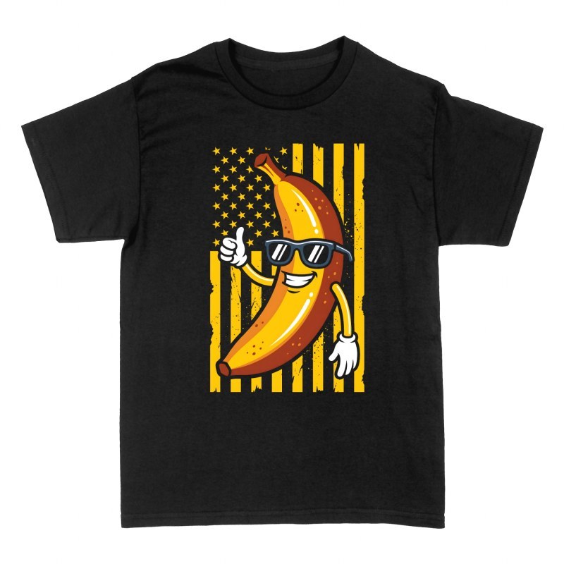 Camisetas: Pl&aacute;tano con gafas de sol y bandera USA