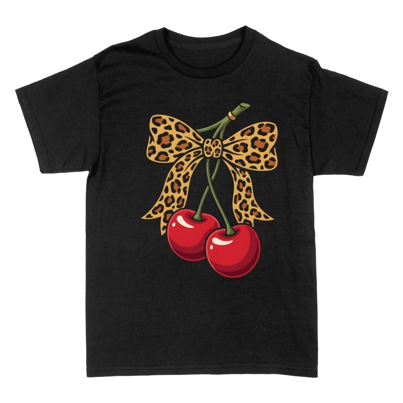 Camisetas: Cerezas con lazo de leopardo