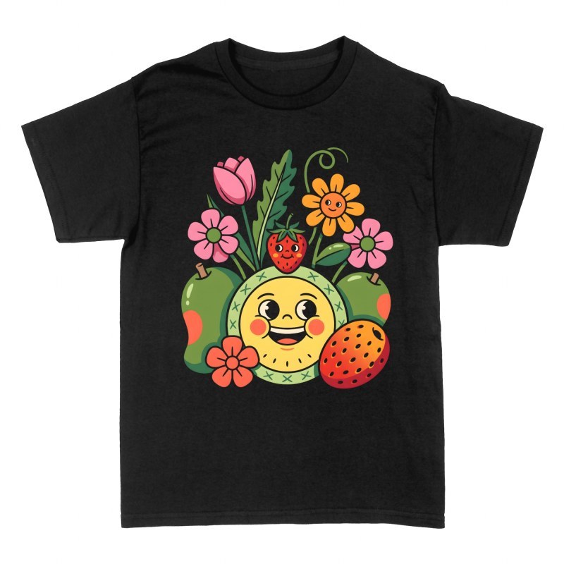 Camisetas: Frutas y flores retro felices
