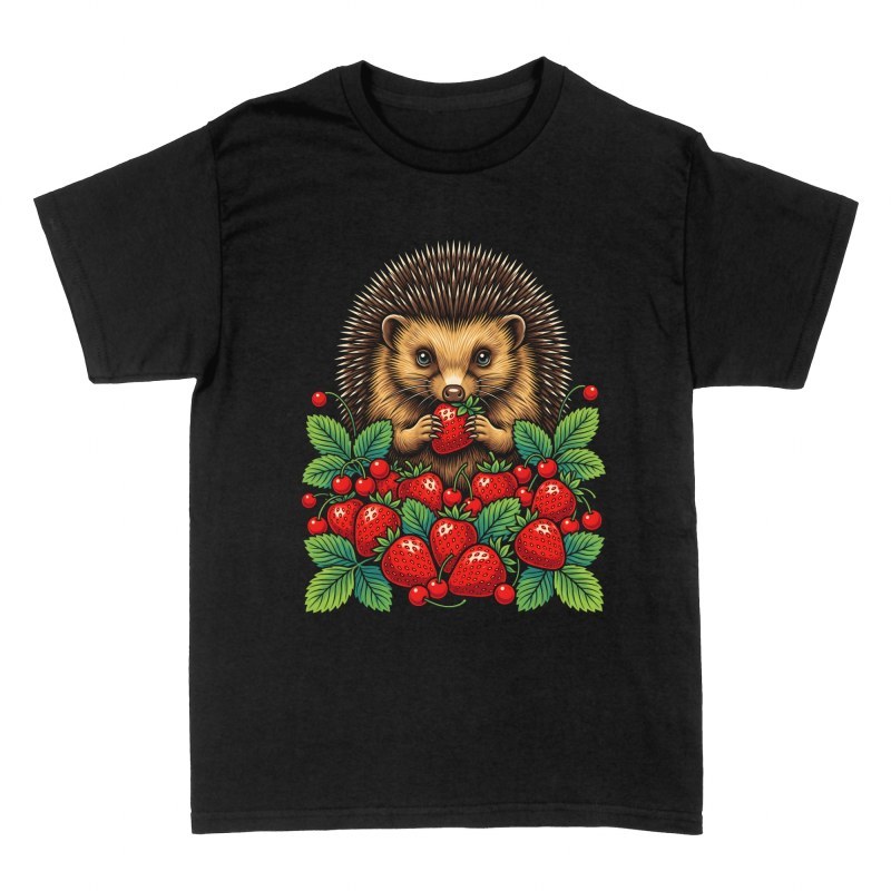 Camisetas: Erizo comiendo fresas silvestres