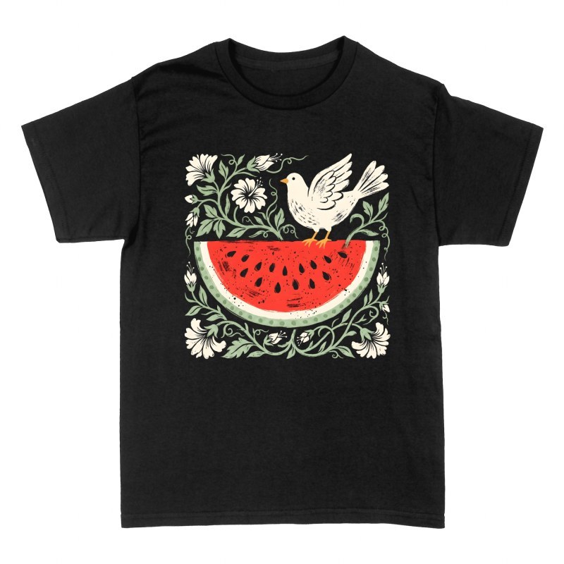 Camisetas: P&aacute;jaro sobre rodaja de sand&iacute;a