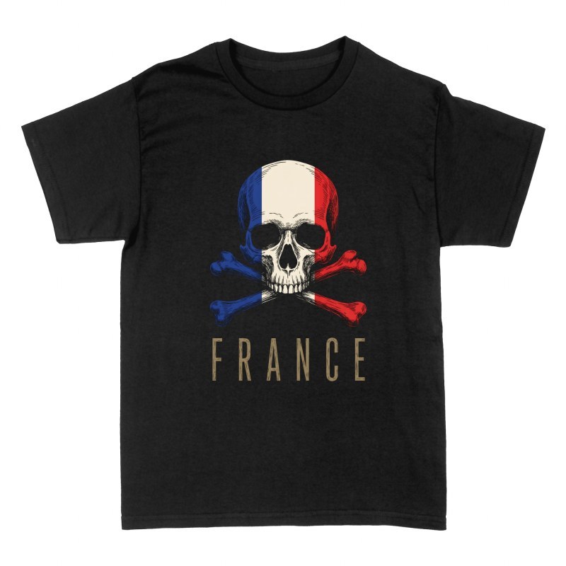 Camisetas: Calavera con bandera de Francia