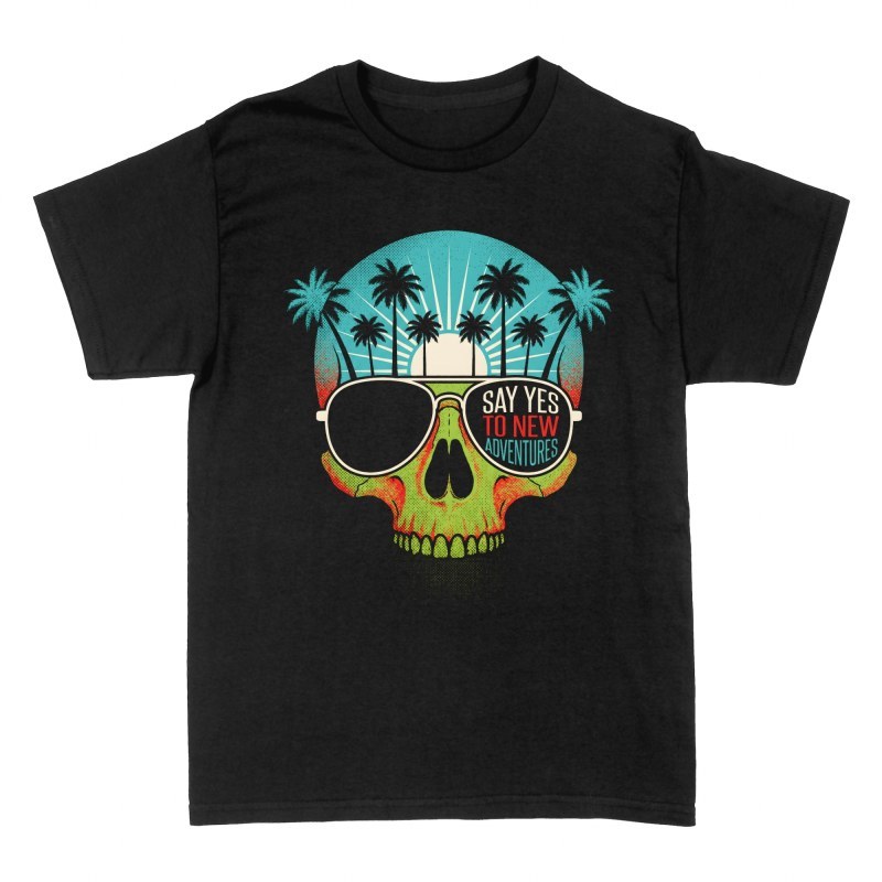 Camisetas: Calavera tropical con gafas y palmeras
