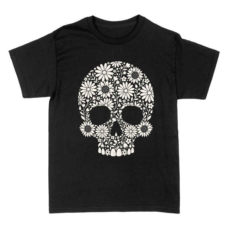 Camisetas: Calavera de flores y hojas