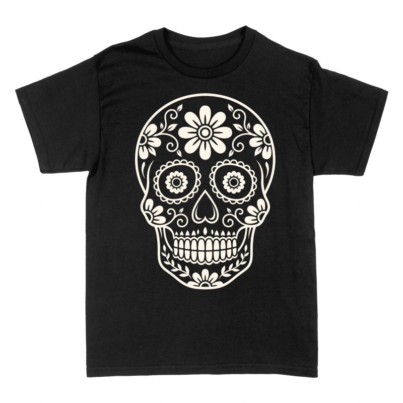 Camisetas: Calavera mexicana con flores ornamentales