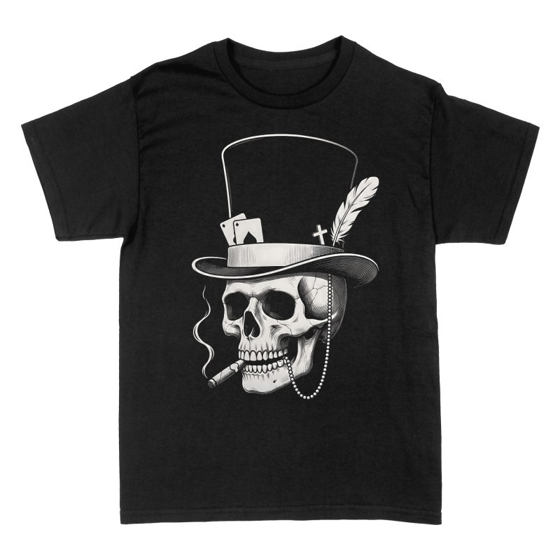 Camisetas: Calavera con sombrero de copa y puro