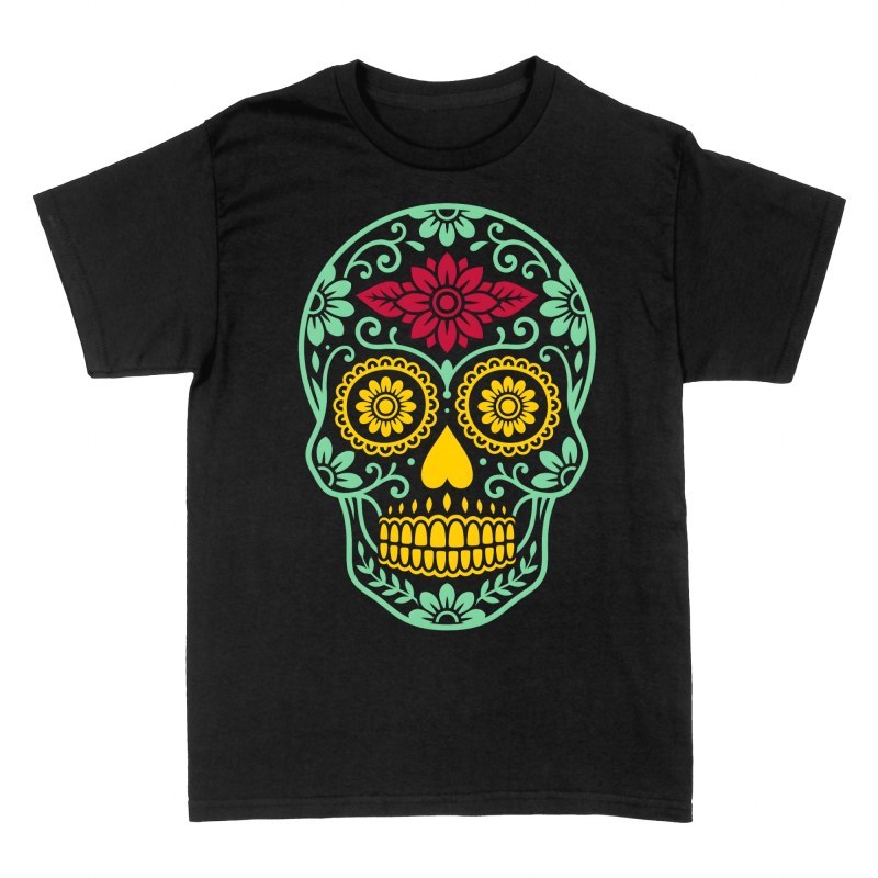 Camisetas: Calavera de az&uacute;car mexicana floral