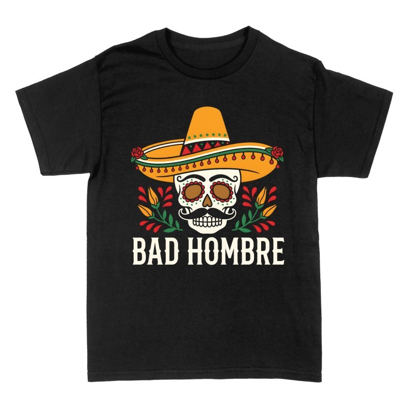 Camisetas: Calavera mariachi con sombrero y bigote