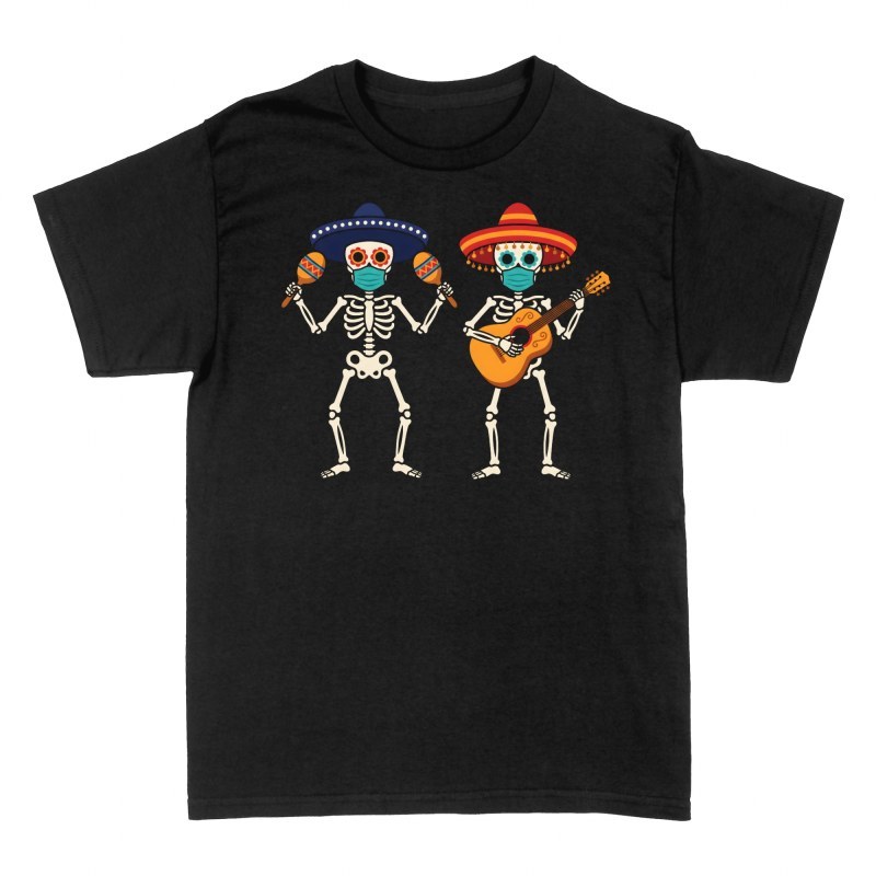 Camisetas: Esqueletos mariachis con mascarilla