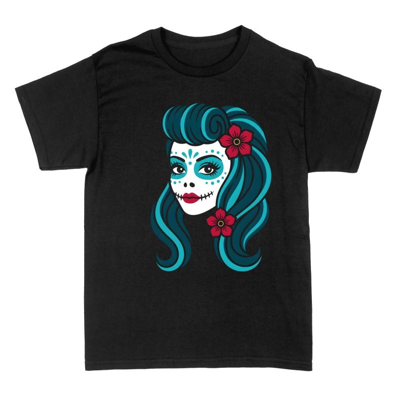 Camisetas: Catrina pin-up con pelo azul