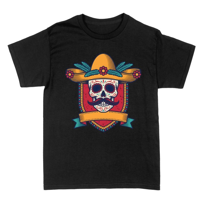 Camisetas: Calavera mexicana con sombrero charro
