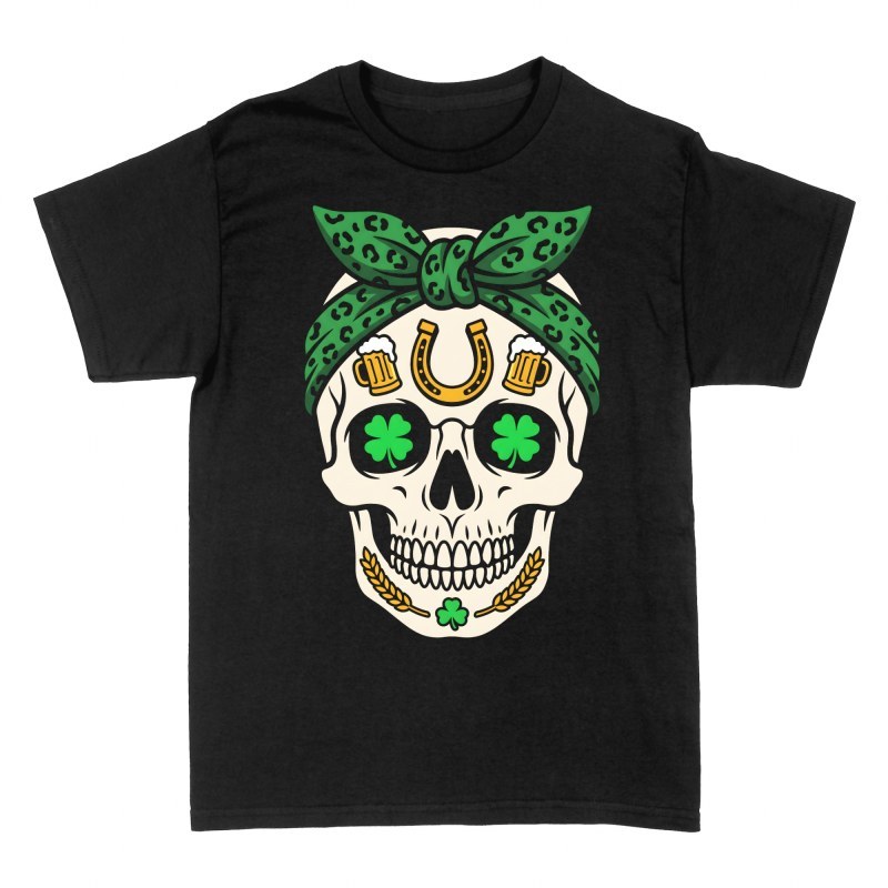 Camisetas: Calavera San Patricio tr&eacute;bol y pa&ntilde;uelo