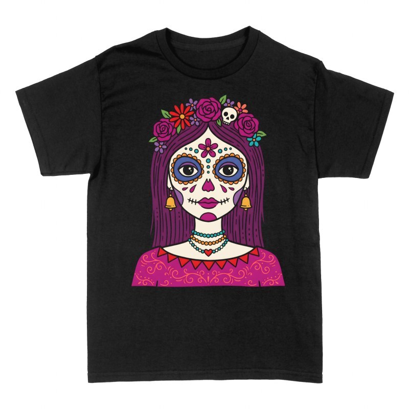 Camisetas: Catrina con corona de flores