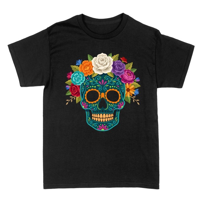 Camisetas: Calavera de az&uacute;car turquesa con corona