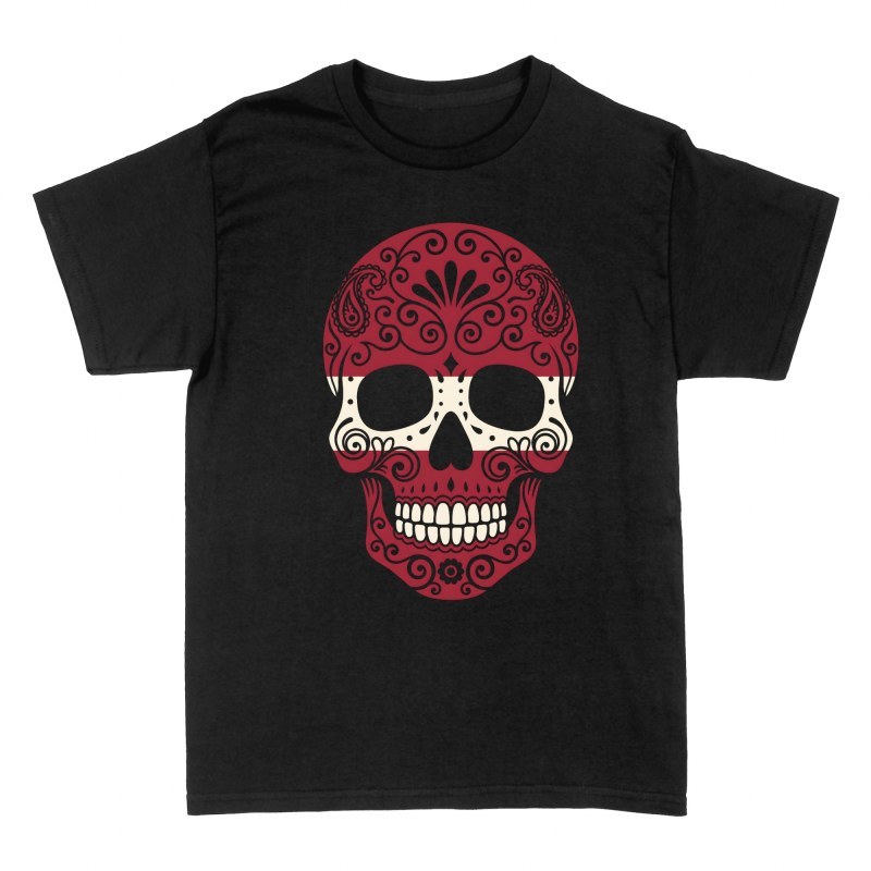 Camisetas: Calavera mexicana bandera de Letonia