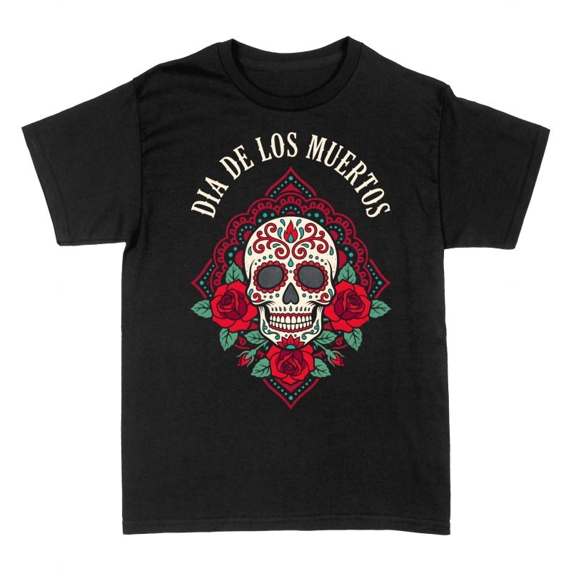 Camisetas: D&iacute;a de los Muertos calavera y mandala
