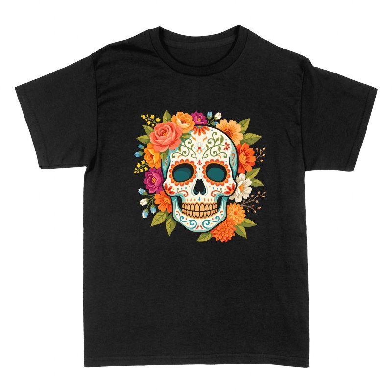 Camisetas: Calavera de az&uacute;car con flores