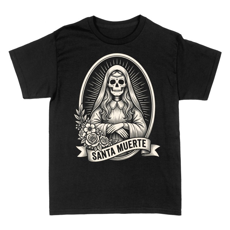 Camisetas: Santa Muerte estilo grabado tradicional