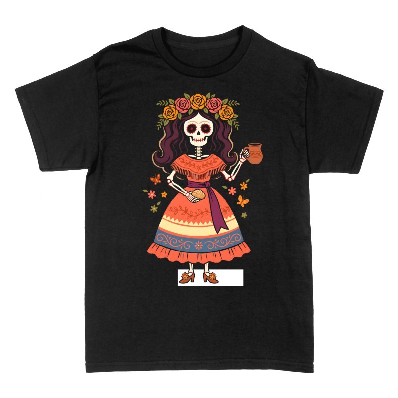 Camisetas: Catrina mexicana tradicional con ofrendas
