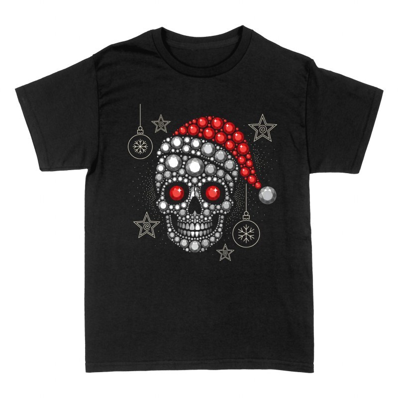 Camisetas: Calavera navide&ntilde;a de diamantes