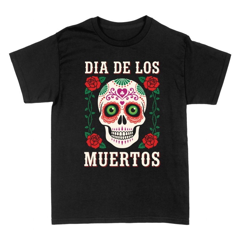 Camisetas: D&iacute;a de los Muertos calavera y rosas