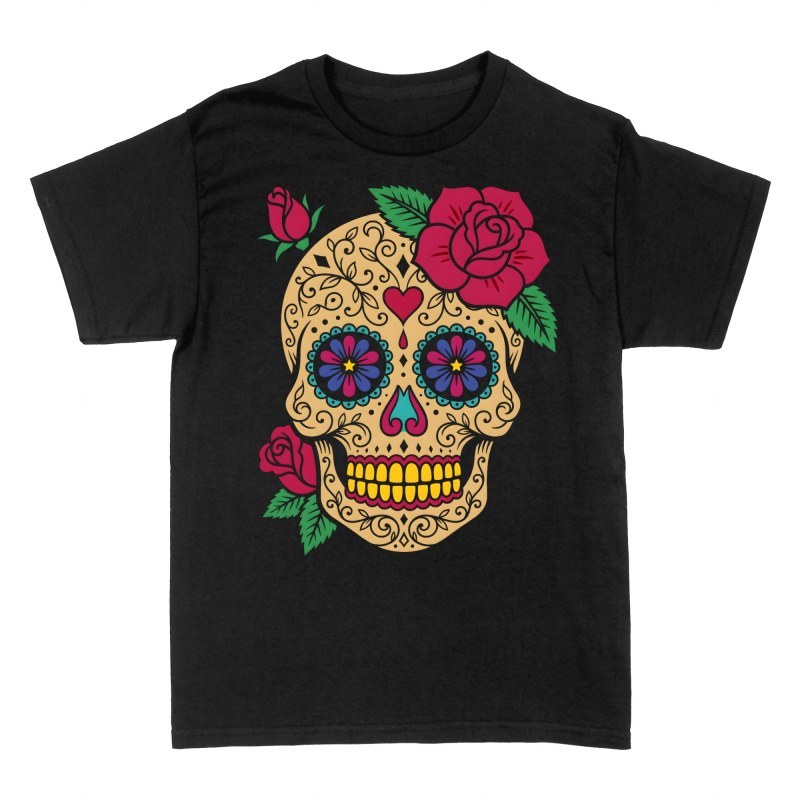 Camisetas: Calavera de az&uacute;car con rosas