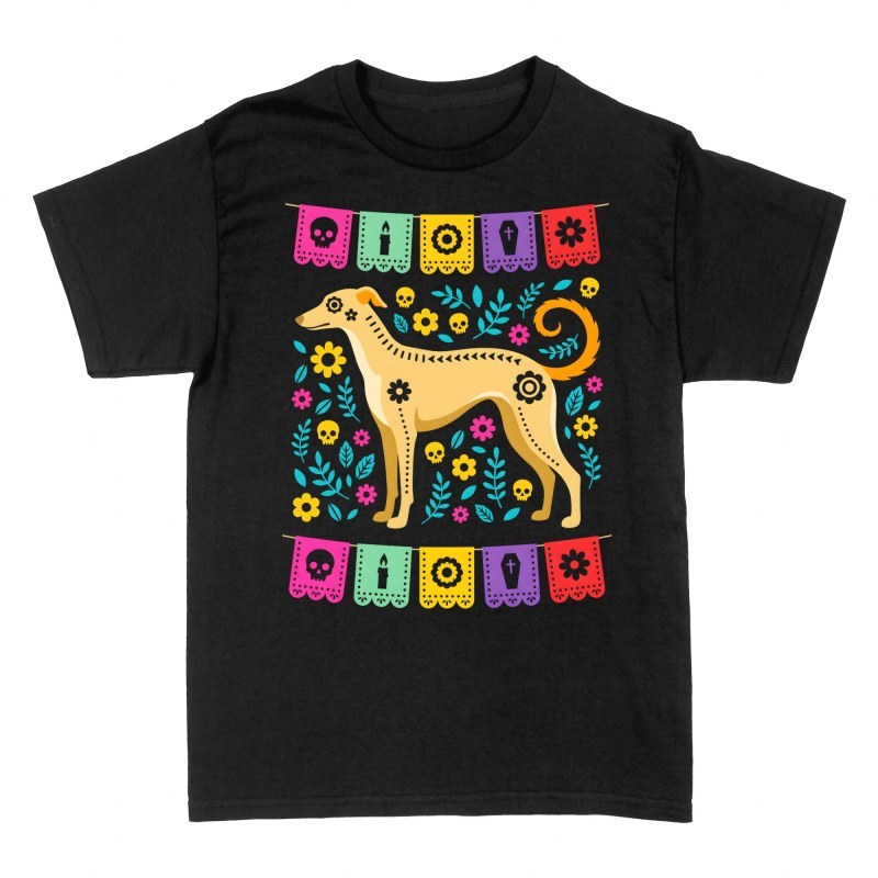 Camisetas: Galgo en D&iacute;a de Muertos con Flores
