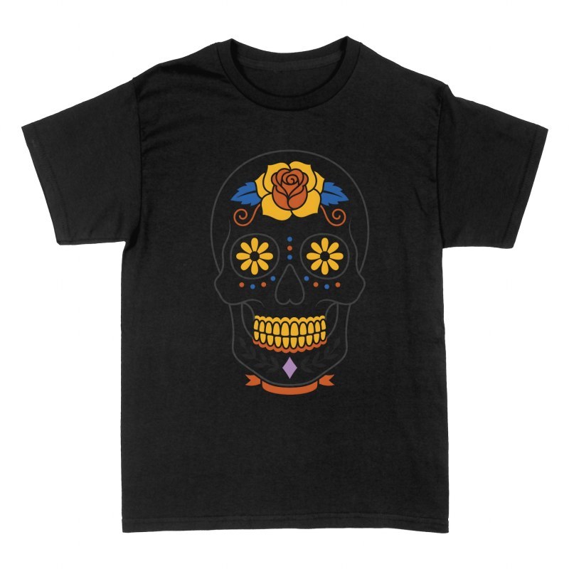 Camisetas: Calavera de az&uacute;car con rosa vector
