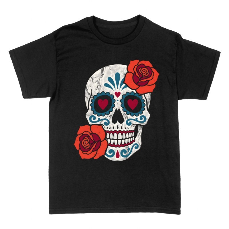 Camisetas: Calavera de az&uacute;car con rosas