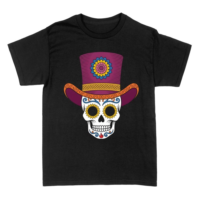 Camisetas: Calavera mexicana con sombrero de copa